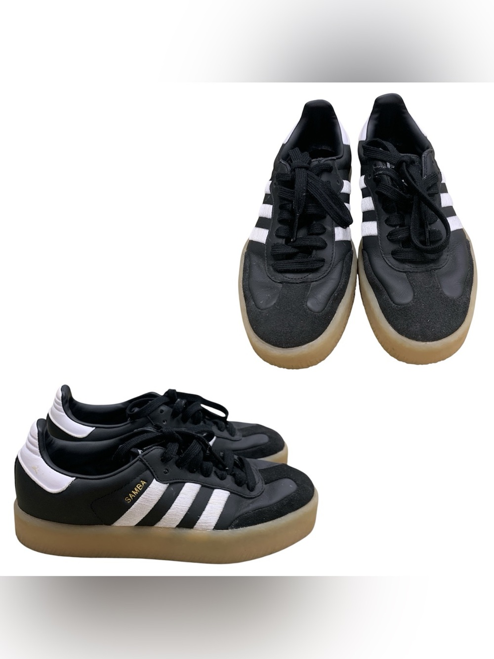 Adidas Black White Samba-Inspired Gum Sole Sneakers S5.5